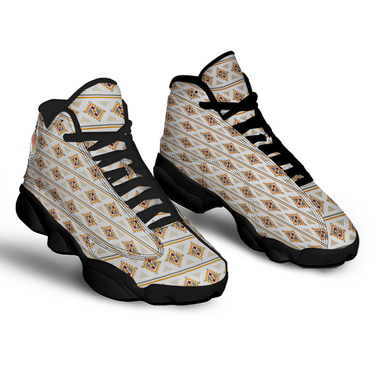 Southwestern Native Print Pattern Black Basketball Shoes-grizzshop