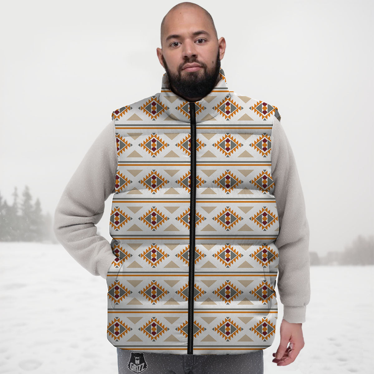 Southwestern Native Print Pattern Down Vest