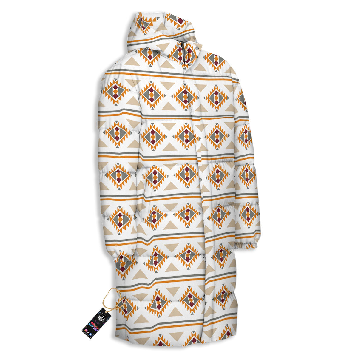 Southwestern Native Print Pattern Long Down Jacket-grizzshop