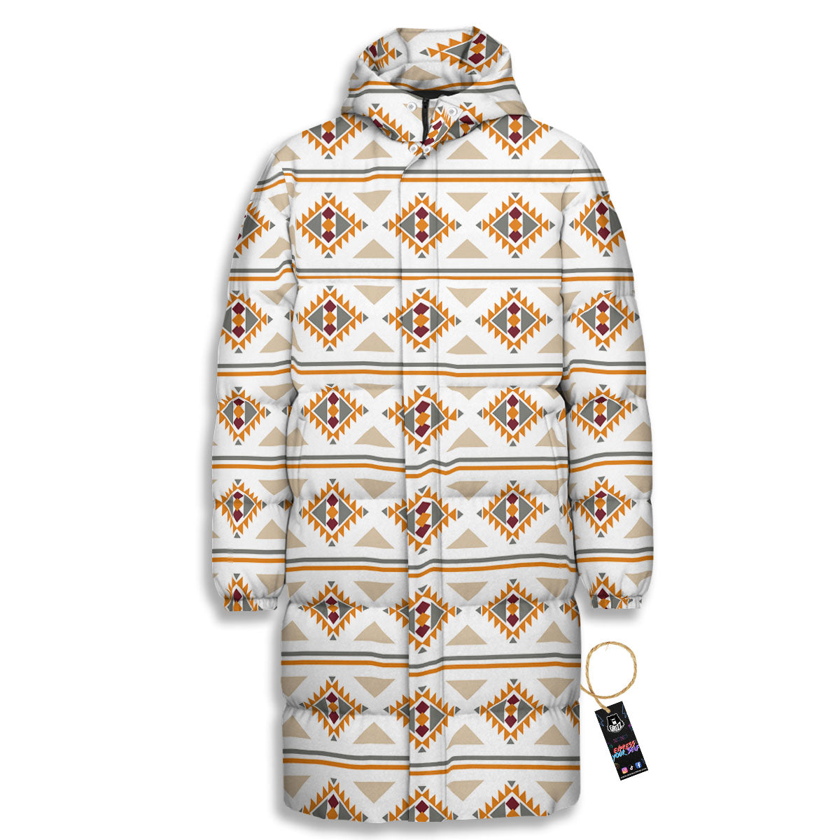 Southwestern Native Print Pattern Long Down Jacket-grizzshop
