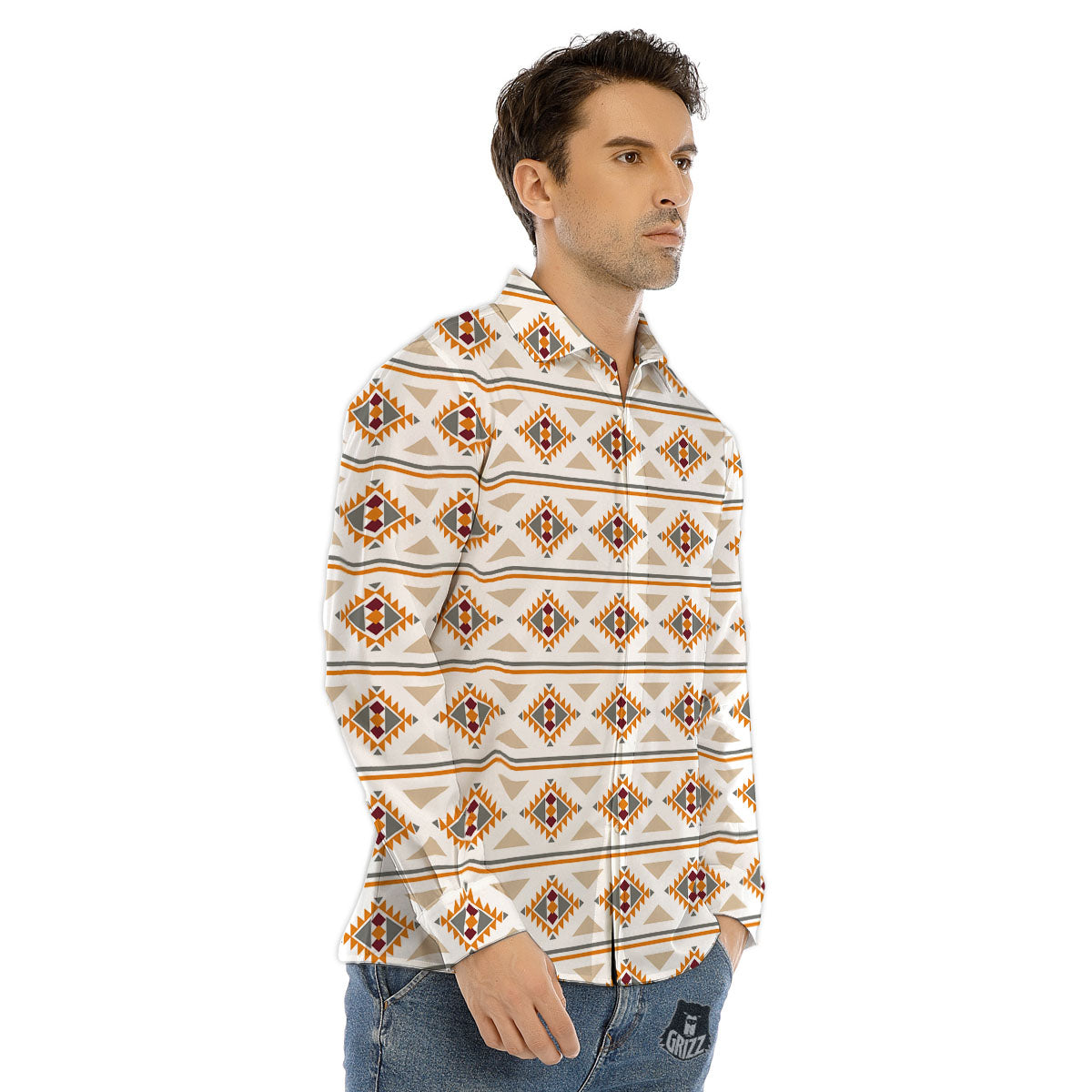 Southwestern Native Print Pattern Men's Dress Shirts-grizzshop