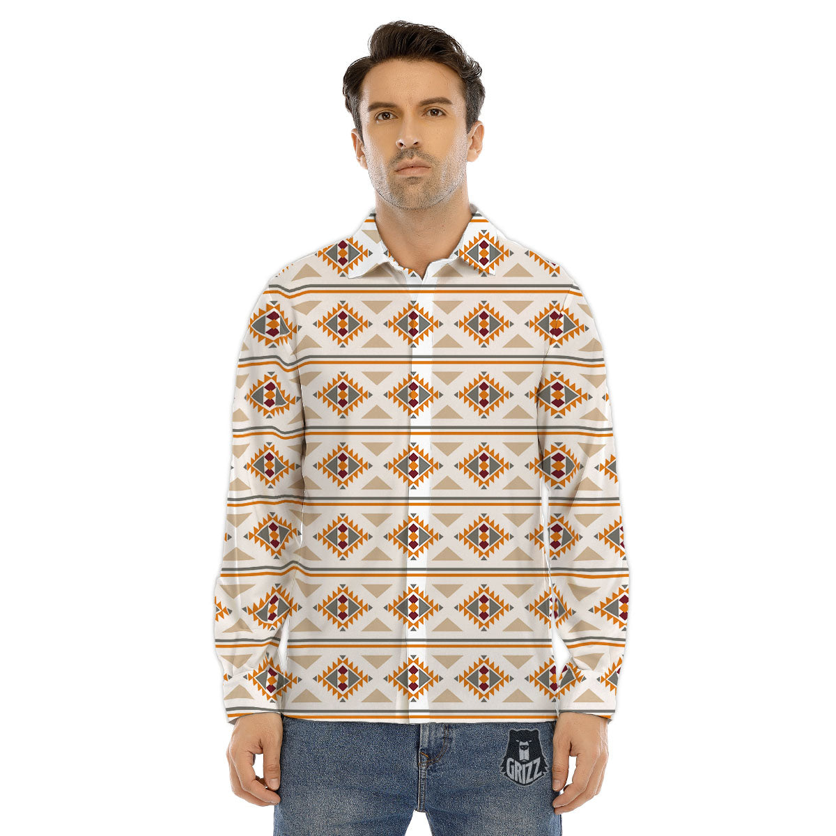 Southwestern Native Print Pattern Men's Dress Shirts-grizzshop