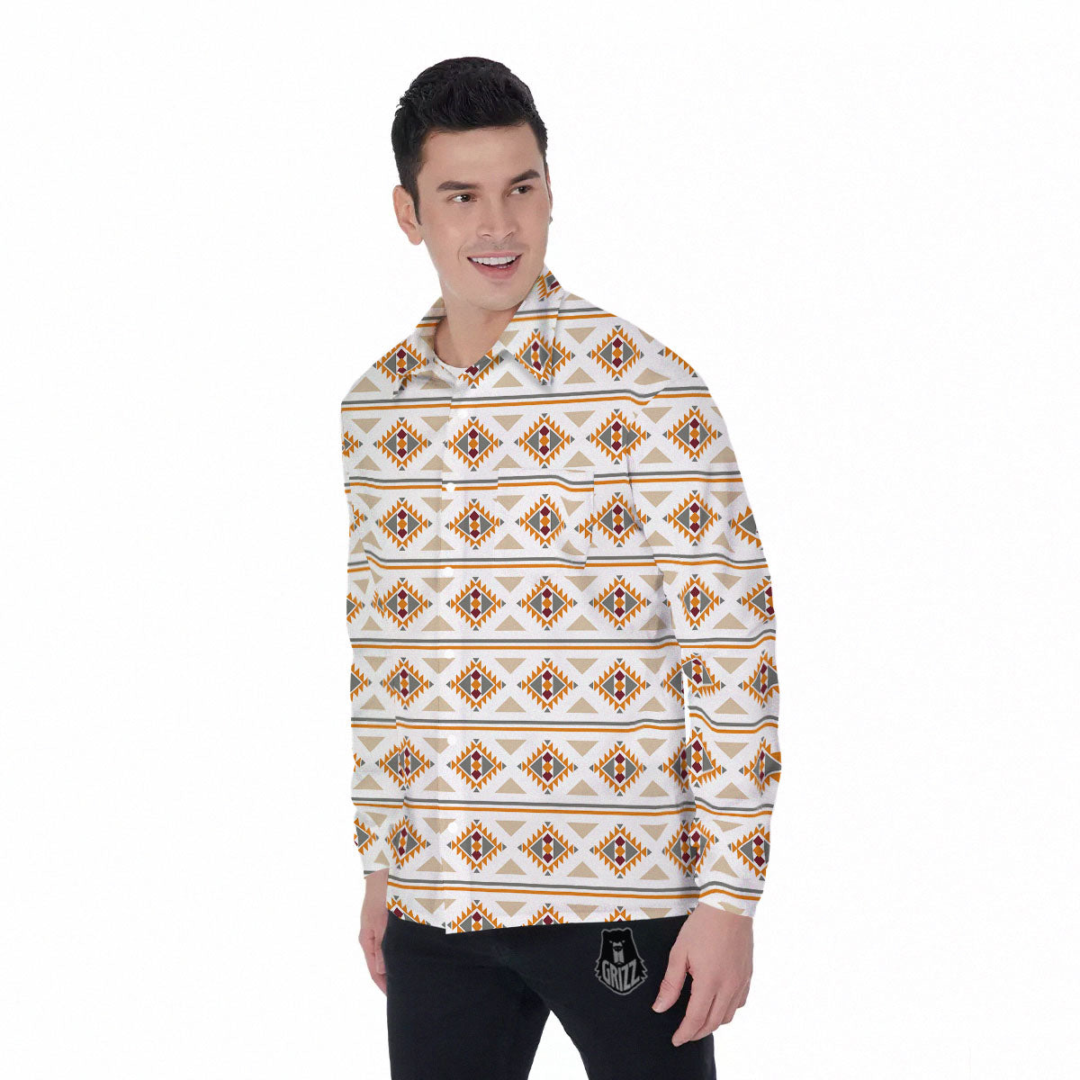 Southwestern Native Print Pattern Men's Long Sleeve Shirts-grizzshop