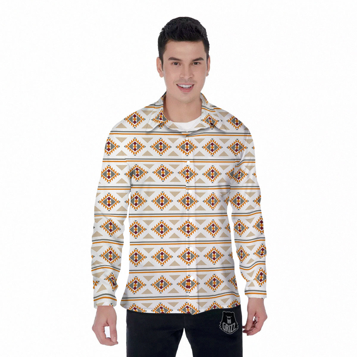 Southwestern Native Print Pattern Men's Long Sleeve Shirts-grizzshop