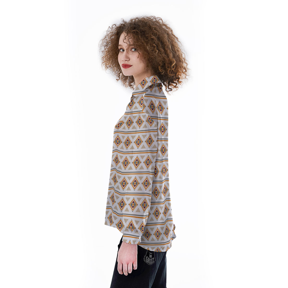 Southwestern Native Print Pattern Women's Long Sleeve Shirts-grizzshop