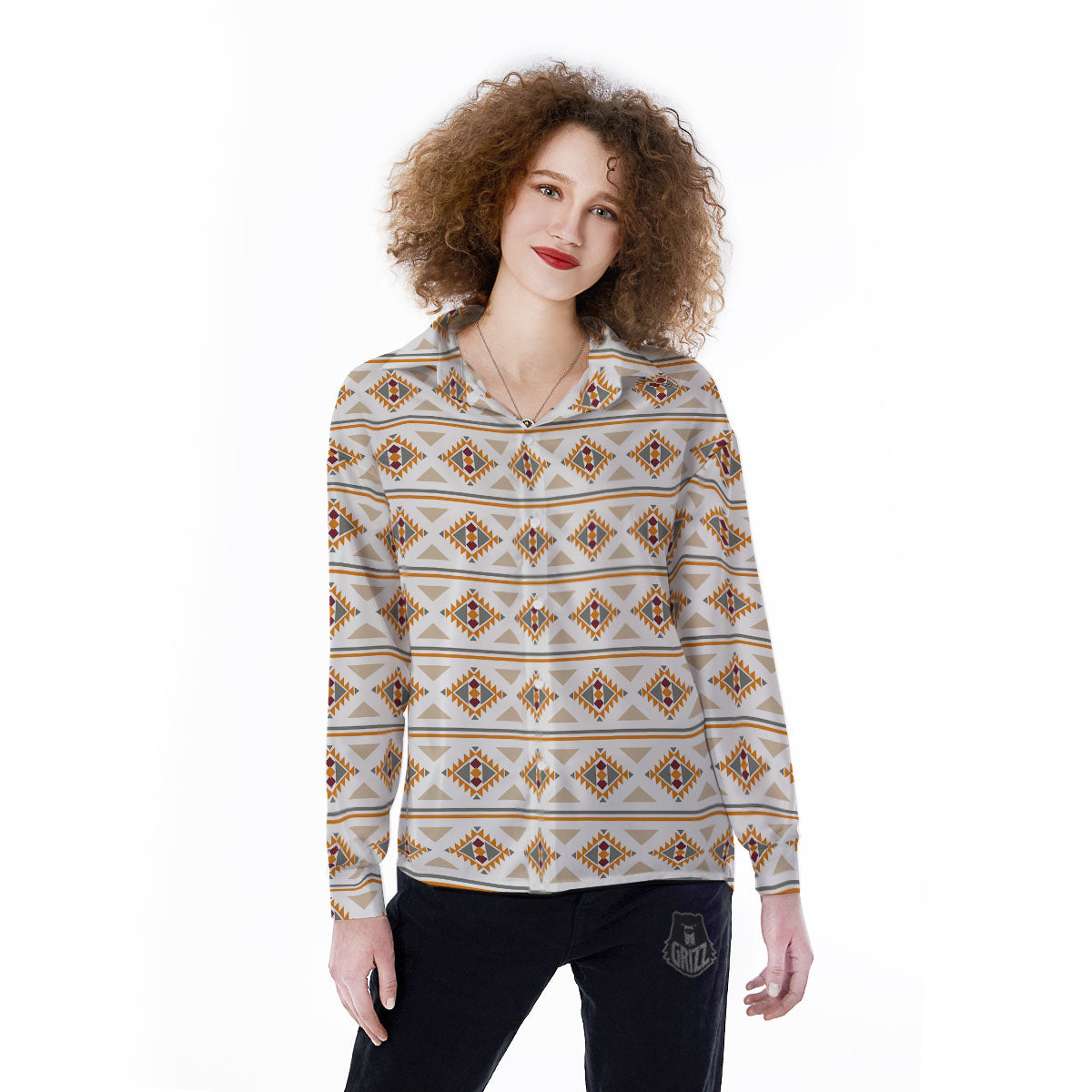 Southwestern Native Print Pattern Women's Long Sleeve Shirts-grizzshop