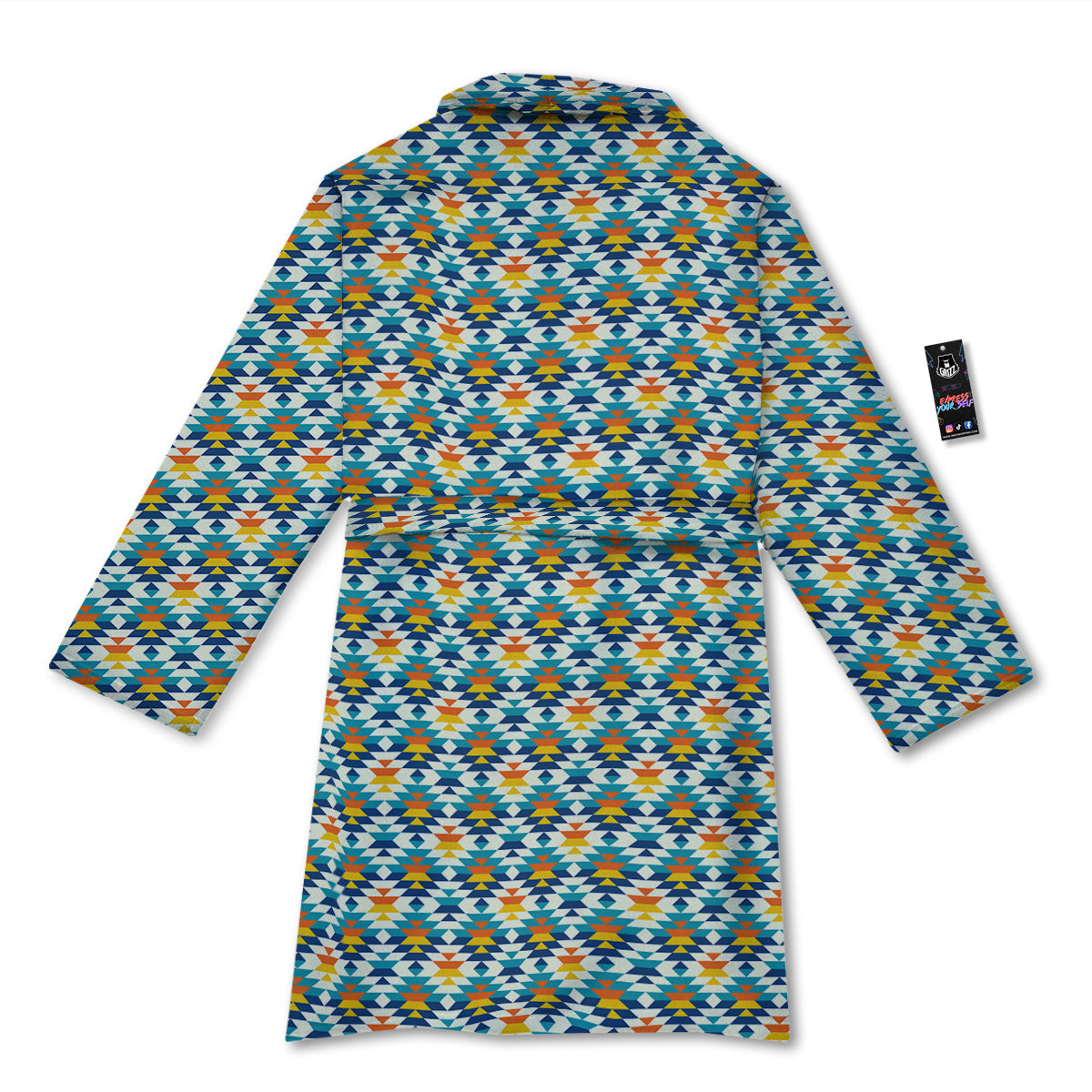 Southwestern Orange And Blue Print Bathrobe-grizzshop