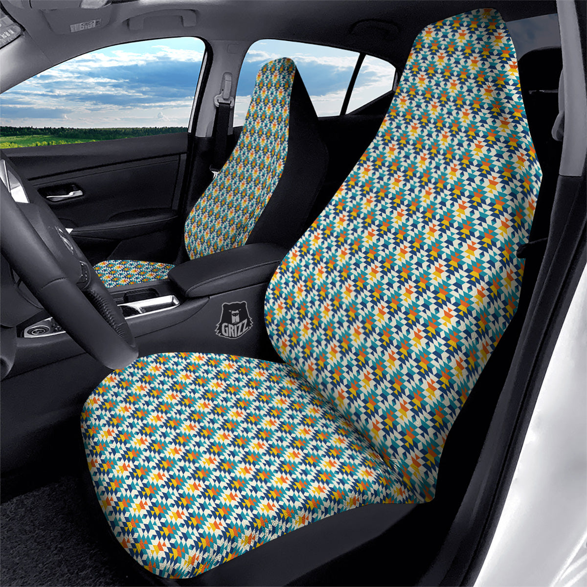 Southwestern Orange And Blue Print Car Seat Covers-grizzshop