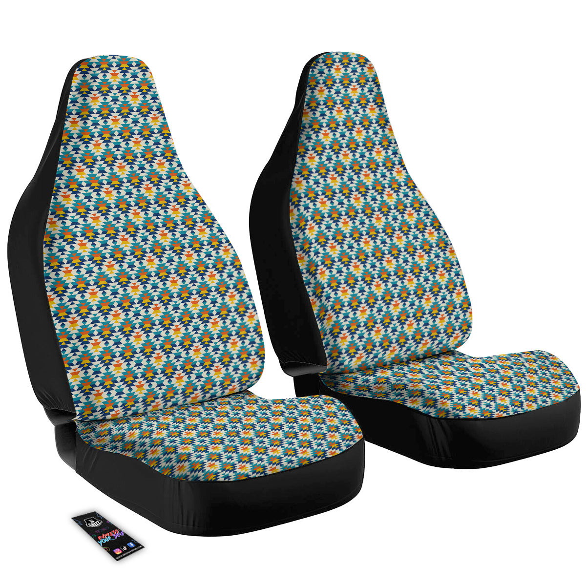 Southwestern Orange And Blue Print Car Seat Covers-grizzshop