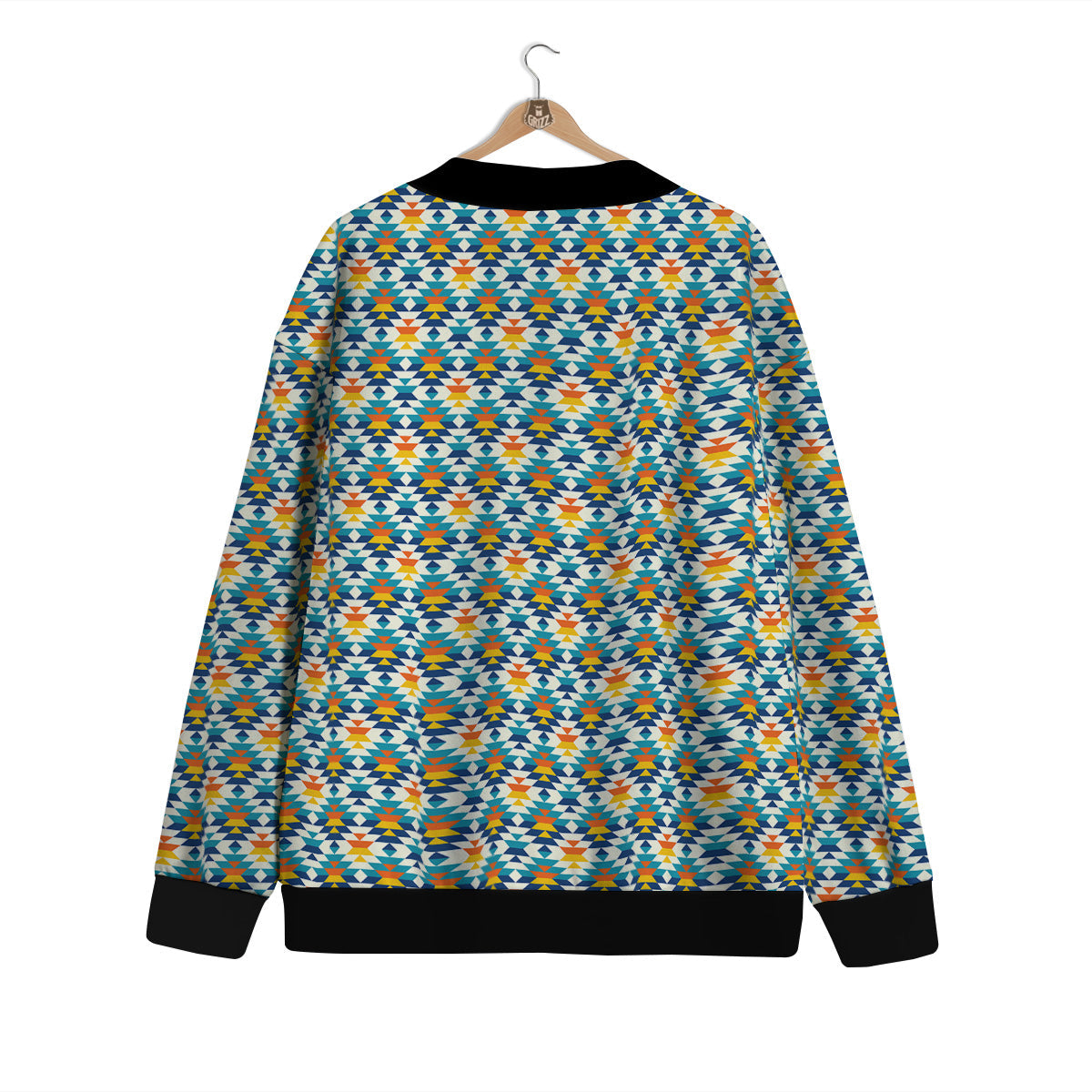 Southwestern Orange And Blue Print Cardigan-grizzshop