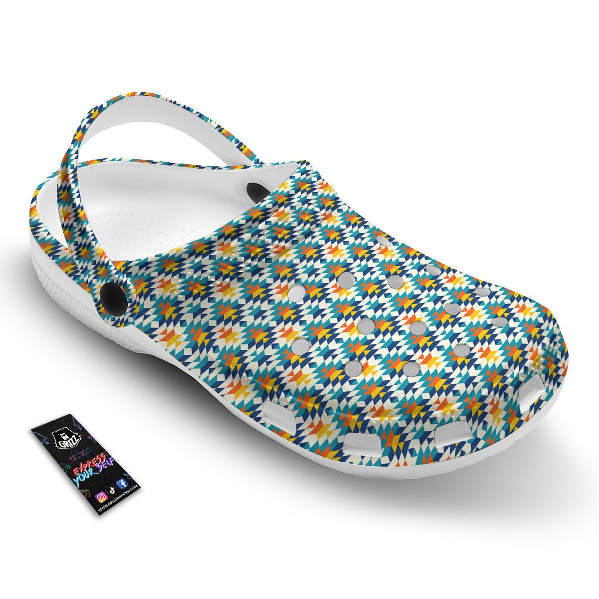 Southwestern Orange And Blue Print Clog-grizzshop