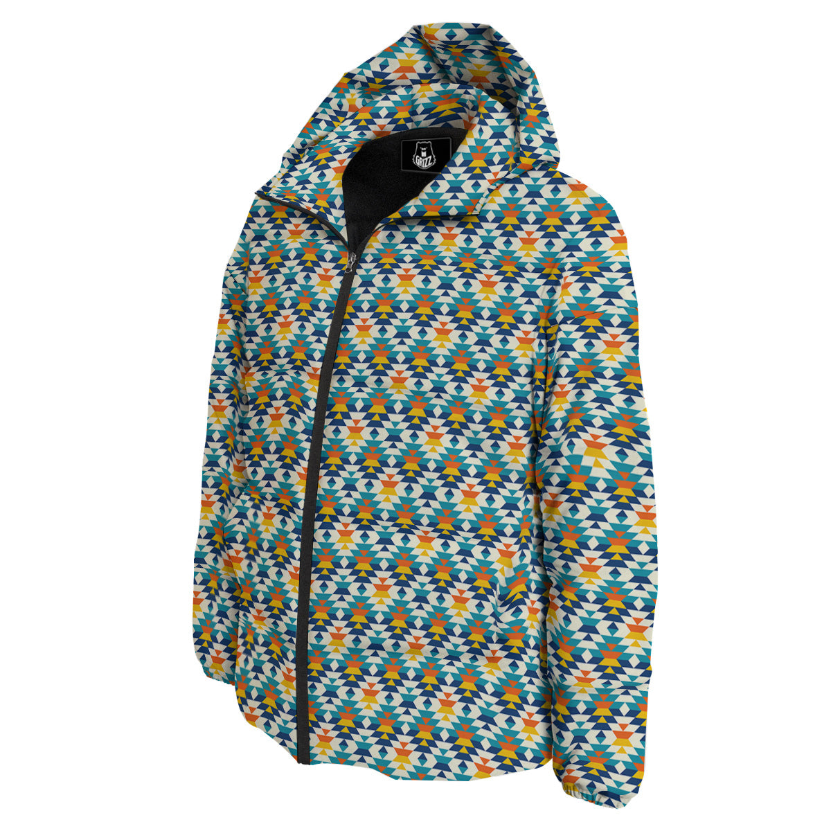 Southwestern Orange And Blue Print Down Jacket-grizzshop