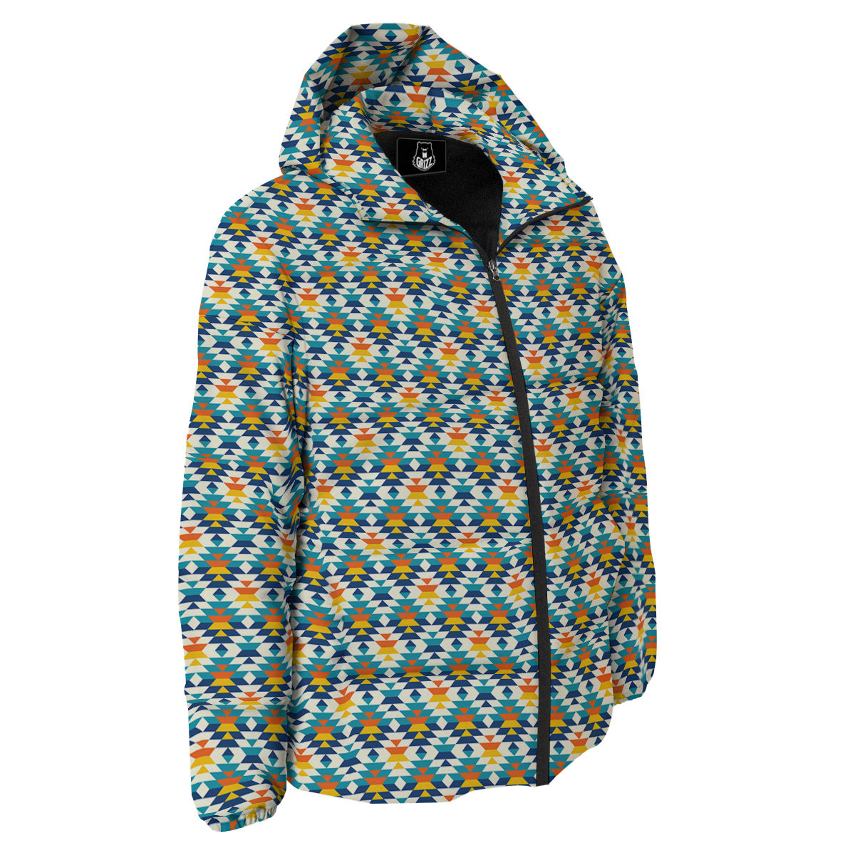 Southwestern Orange And Blue Print Down Jacket-grizzshop