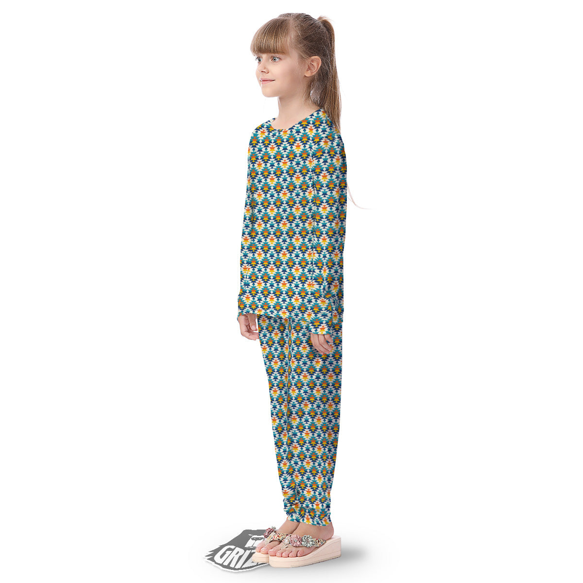 Southwestern Orange And Blue Print Kid's Pajamas-grizzshop