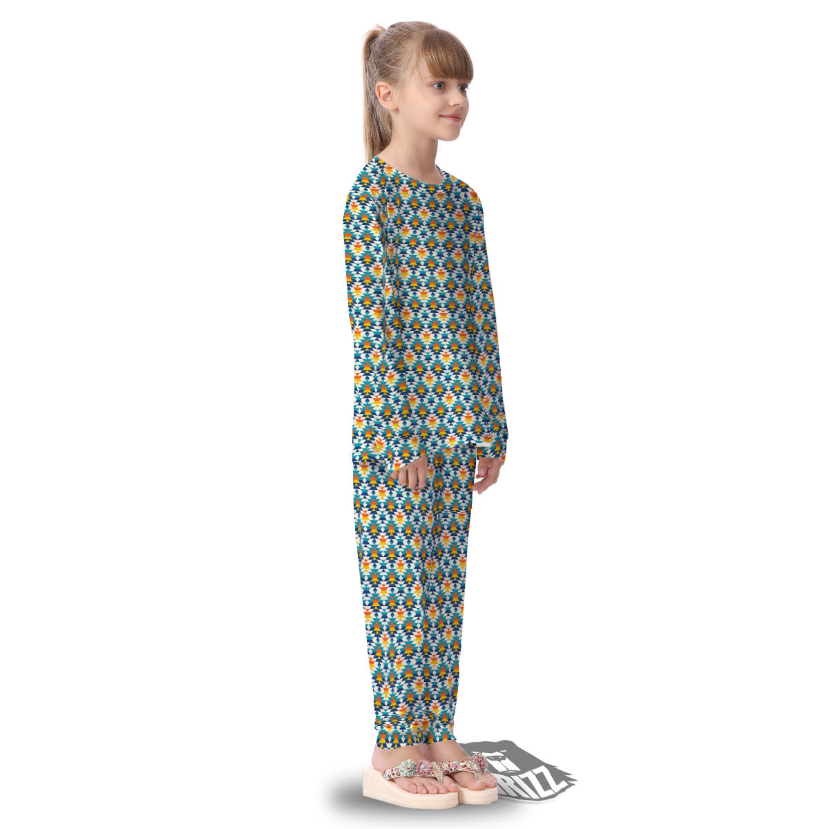 Southwestern Orange And Blue Print Kid's Pajamas-grizzshop