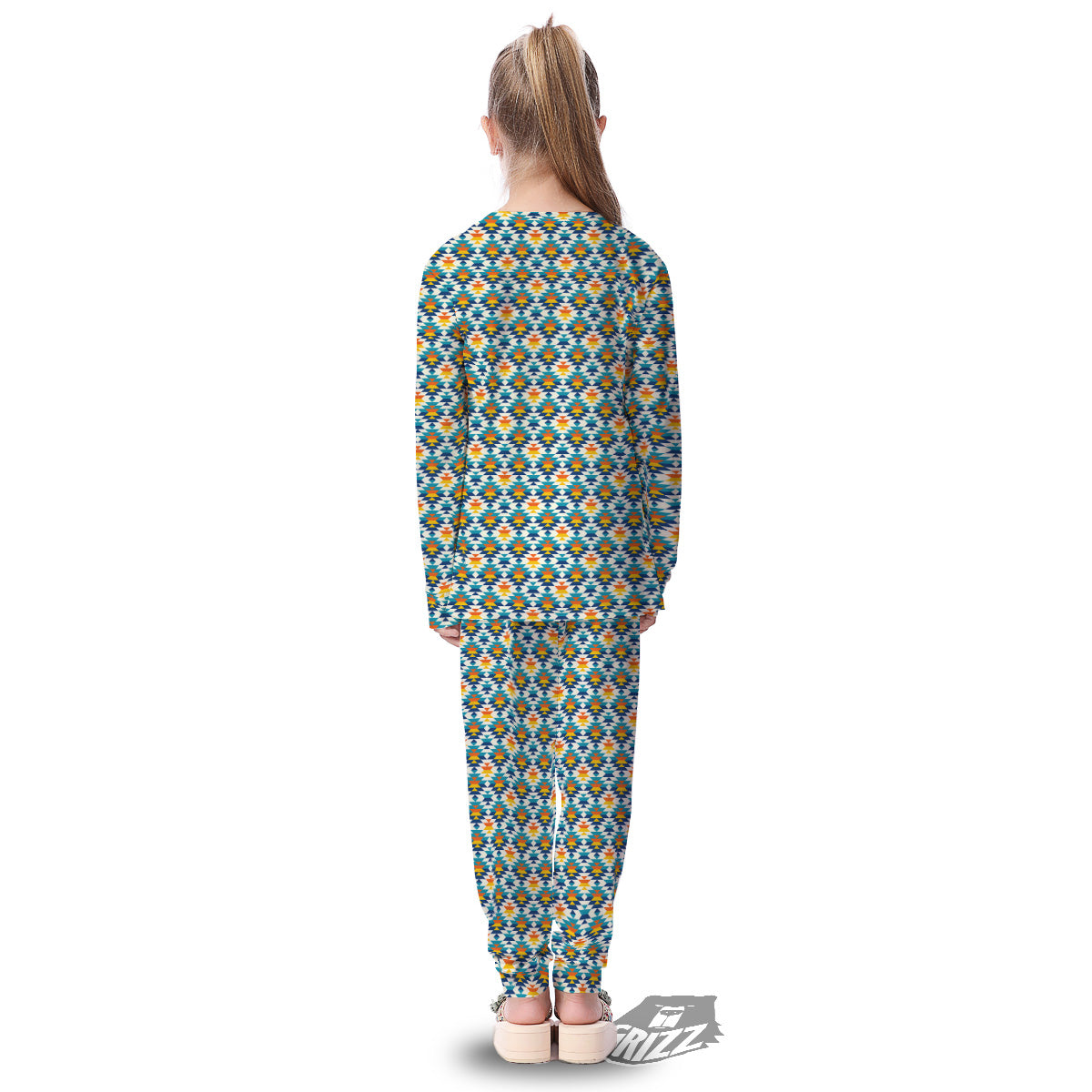 Southwestern Orange And Blue Print Kid's Pajamas-grizzshop