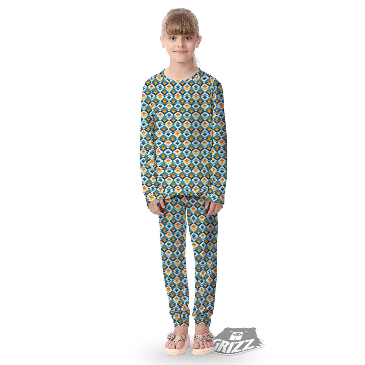 Southwestern Orange And Blue Print Kid's Pajamas-grizzshop