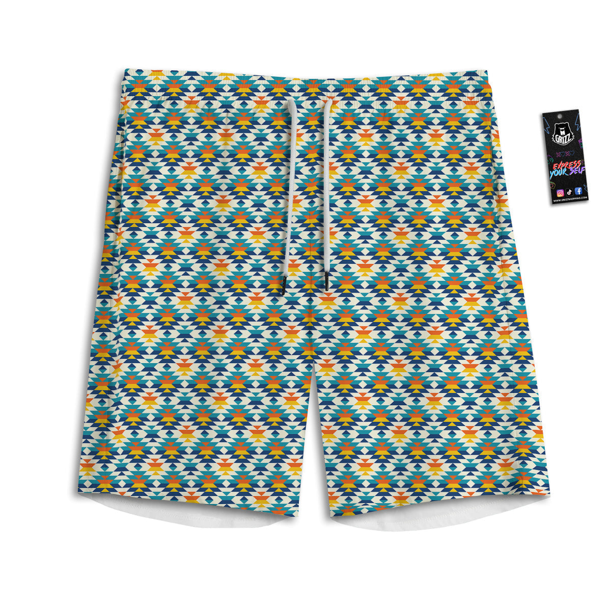 Southwestern Orange And Blue Print Men's Athletic Shorts