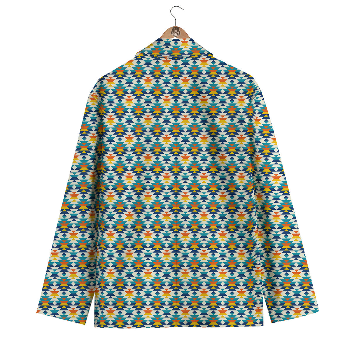 Southwestern Orange And Blue Print Men's Blazer-grizzshop