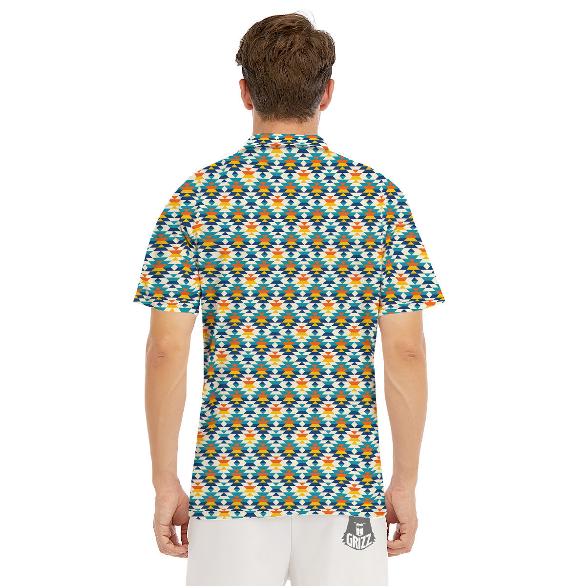 Southwestern Orange And Blue Print Men's Golf Shirts-grizzshop