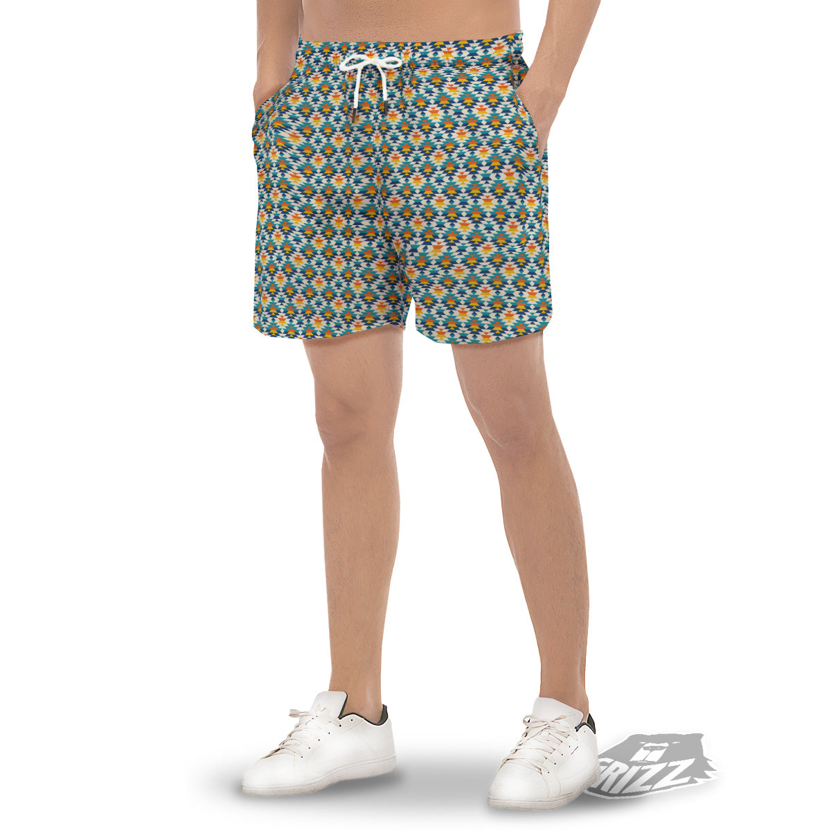 Southwestern Orange And Blue Print Men's Gym Shorts-grizzshop