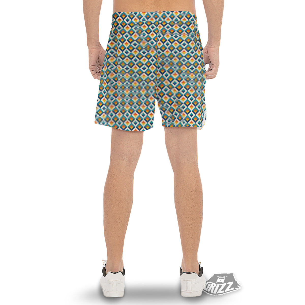 Southwestern Orange And Blue Print Men's Gym Shorts-grizzshop