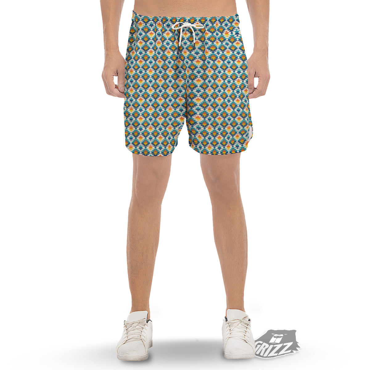 Southwestern Orange And Blue Print Men's Gym Shorts-grizzshop