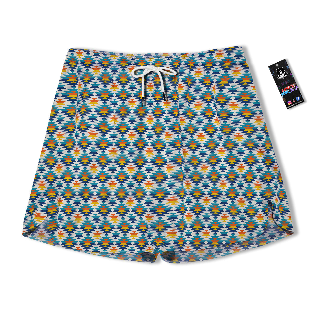 Southwestern Orange And Blue Print Men's Running Shorts-grizzshop