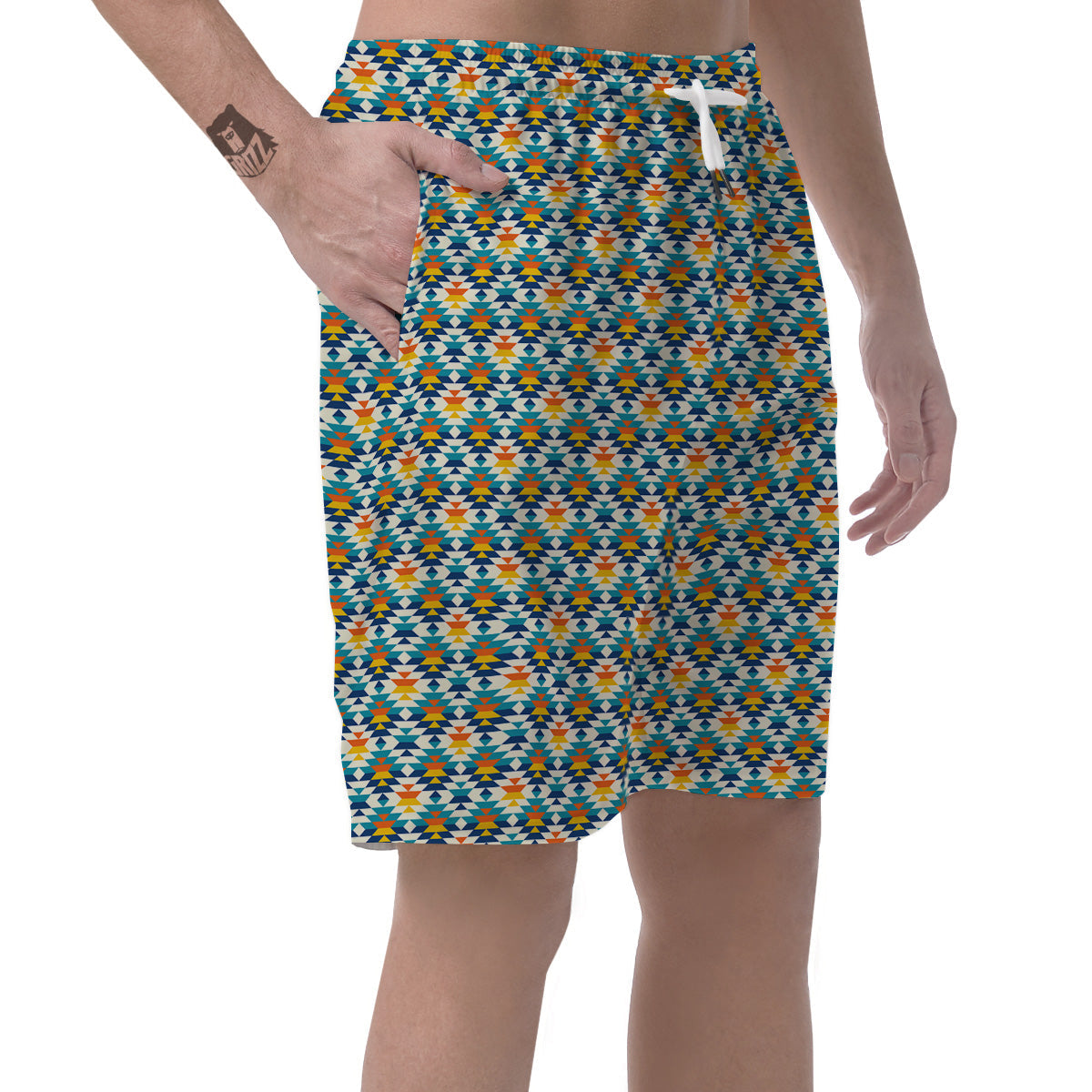 Southwestern Orange And Blue Print Men's Shorts-grizzshop