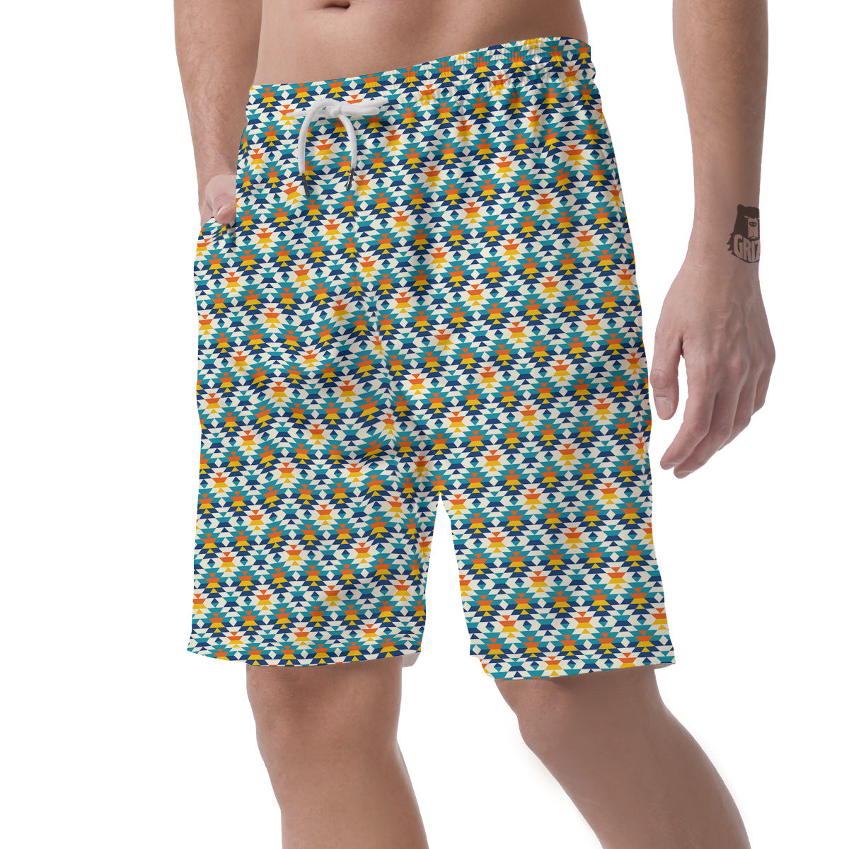 Southwestern Orange And Blue Print Men's Shorts-grizzshop