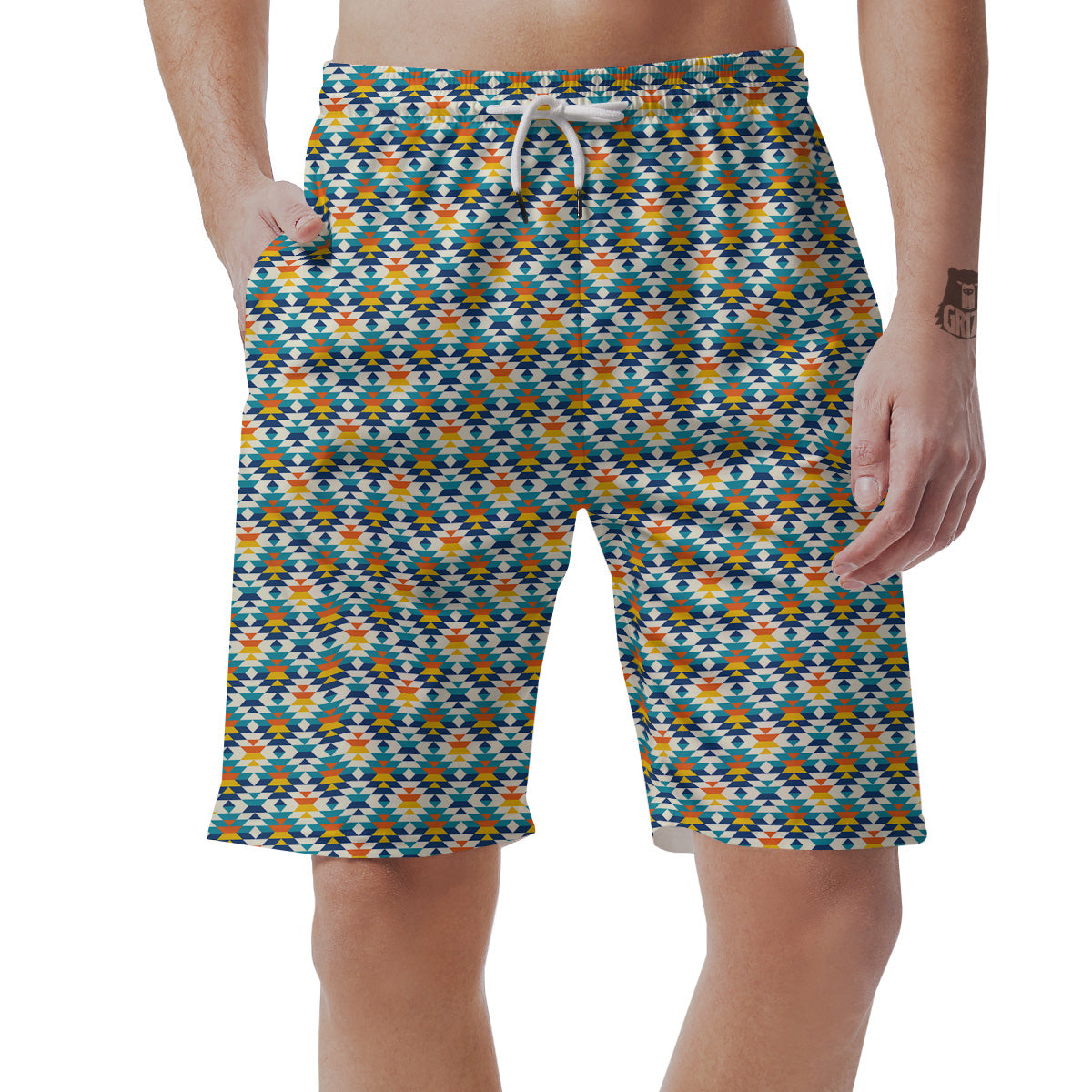 Southwestern Orange And Blue Print Men's Shorts-grizzshop