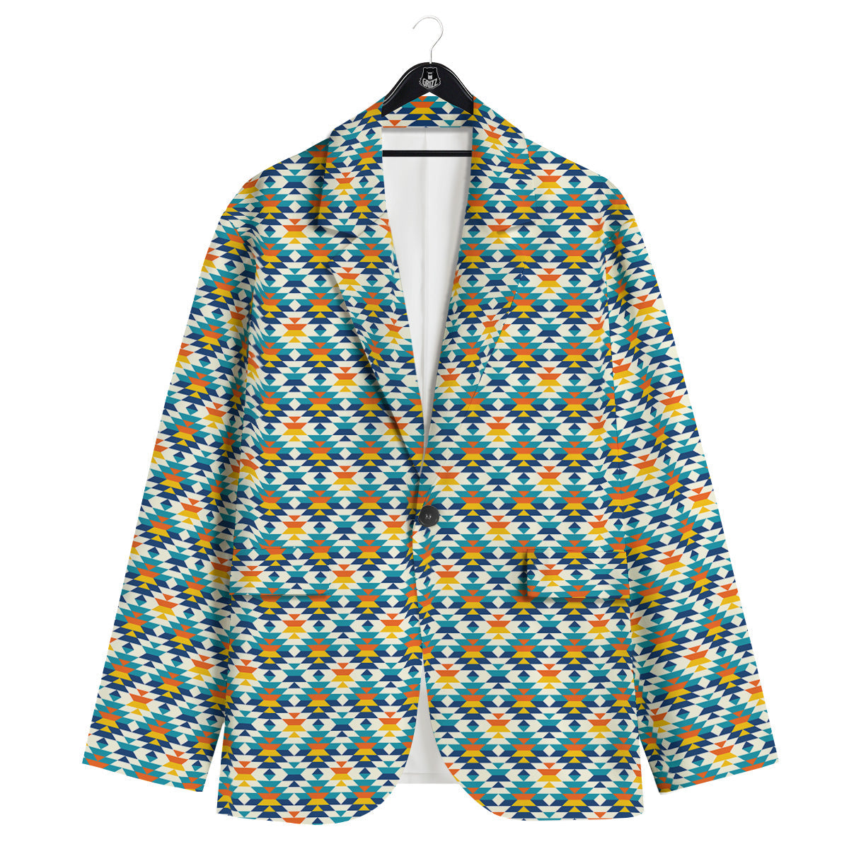 Southwestern Orange And Blue Print Men's Sport Coat-grizzshop