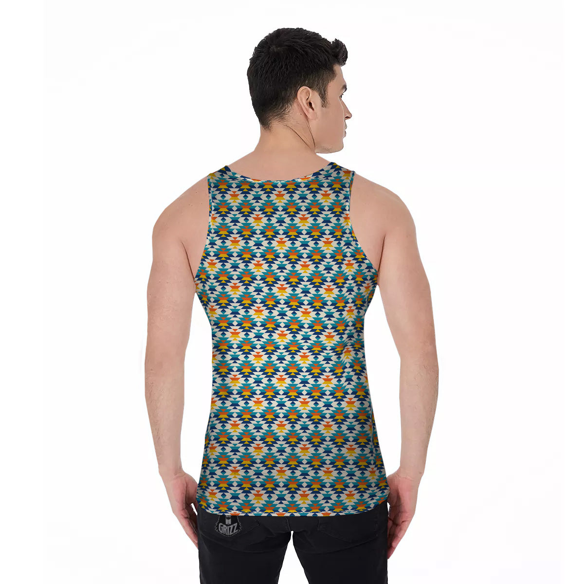 Southwestern Orange And Blue Print Men's Tank Top-grizzshop