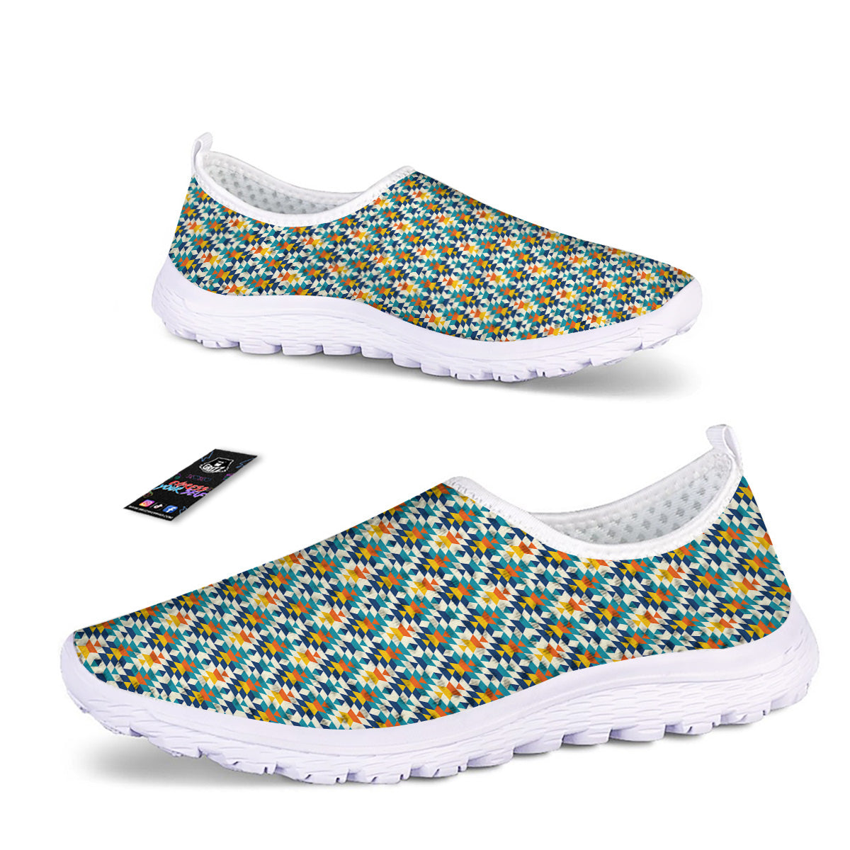Southwestern Orange And Blue Print Nurse Shoes-grizzshop