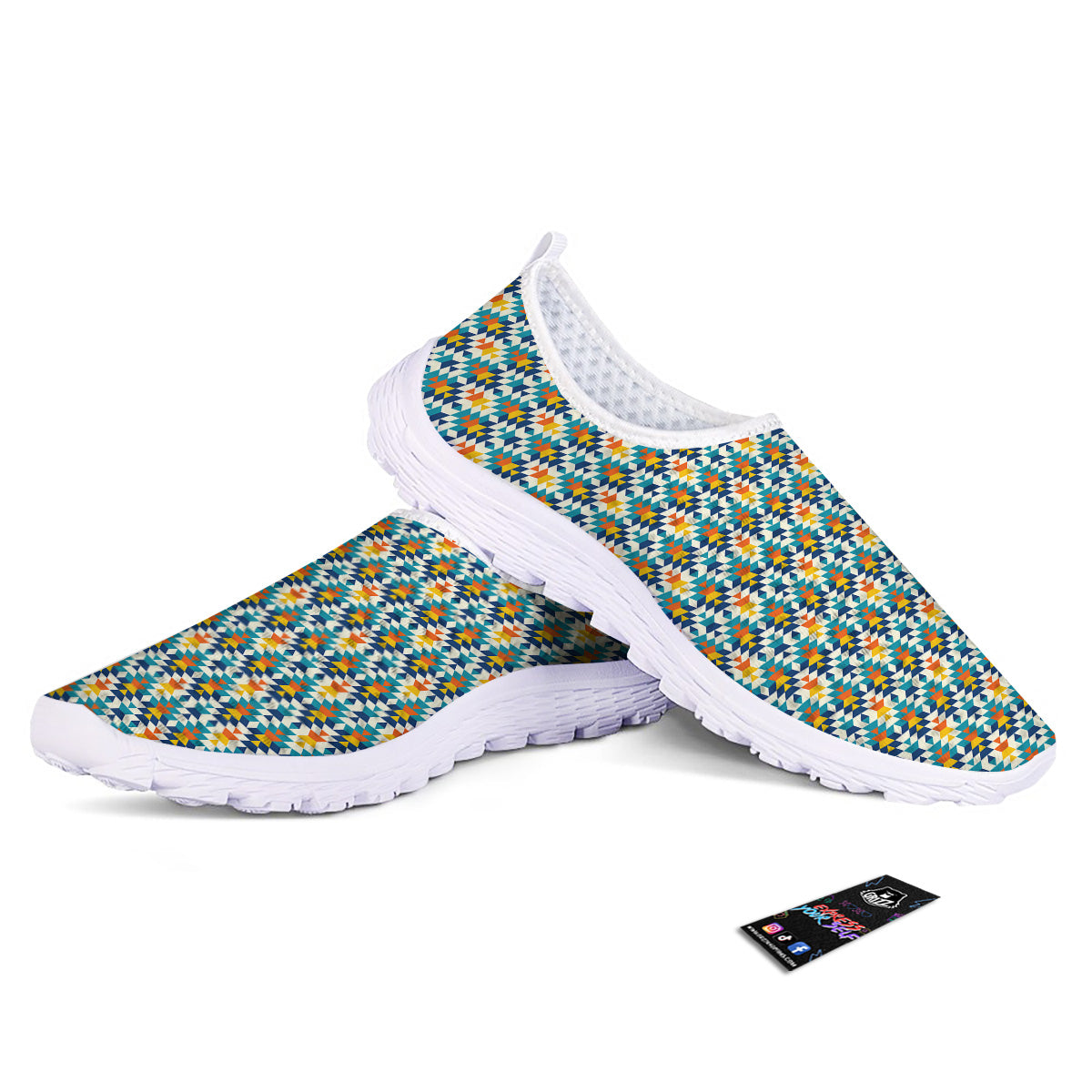 Southwestern Orange And Blue Print Nurse Shoes-grizzshop