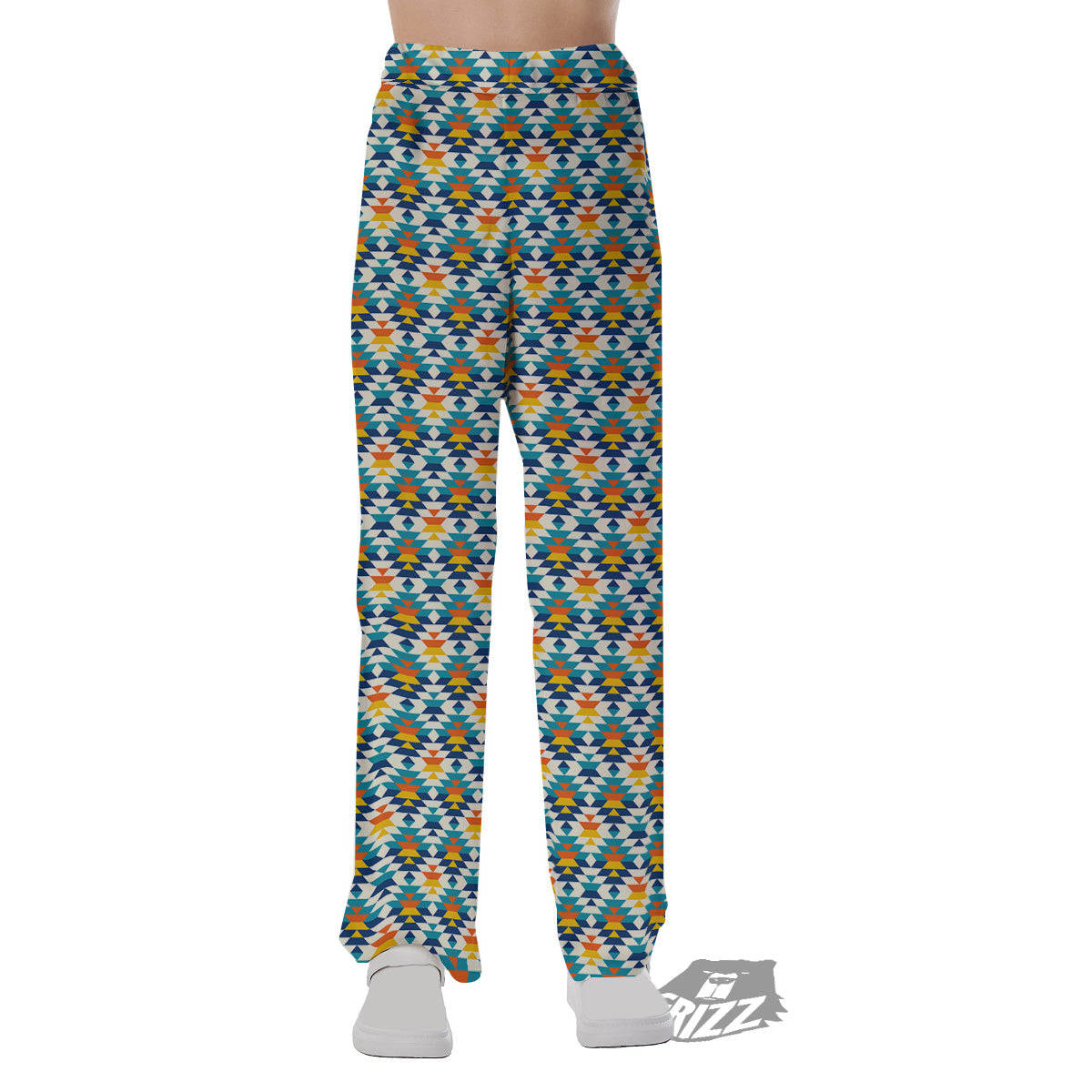 Southwestern Orange And Blue Print Pajama Pants-grizzshop