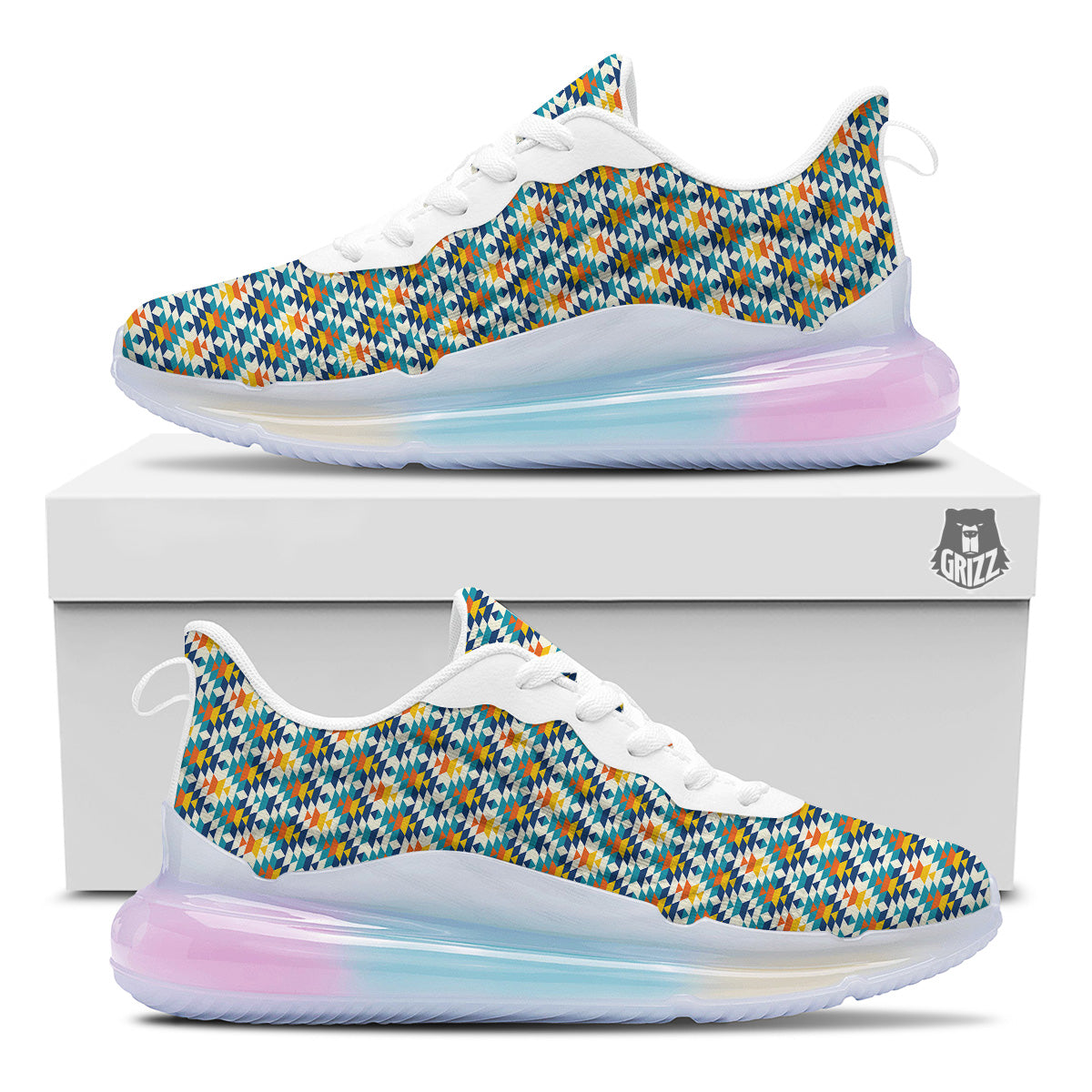 Southwestern Orange And Blue Print Running Sneakers-grizzshop