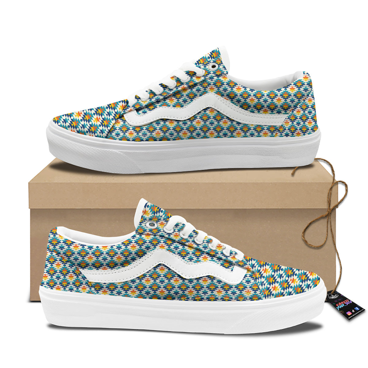 Southwestern Orange And Blue Print Skate Shoes-grizzshop
