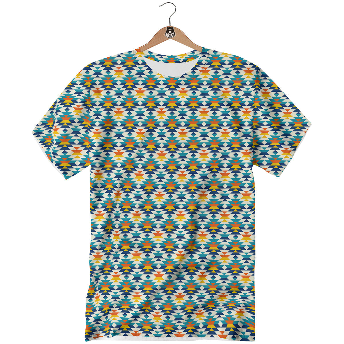 Southwestern Orange And Blue Print T-Shirt-grizzshop