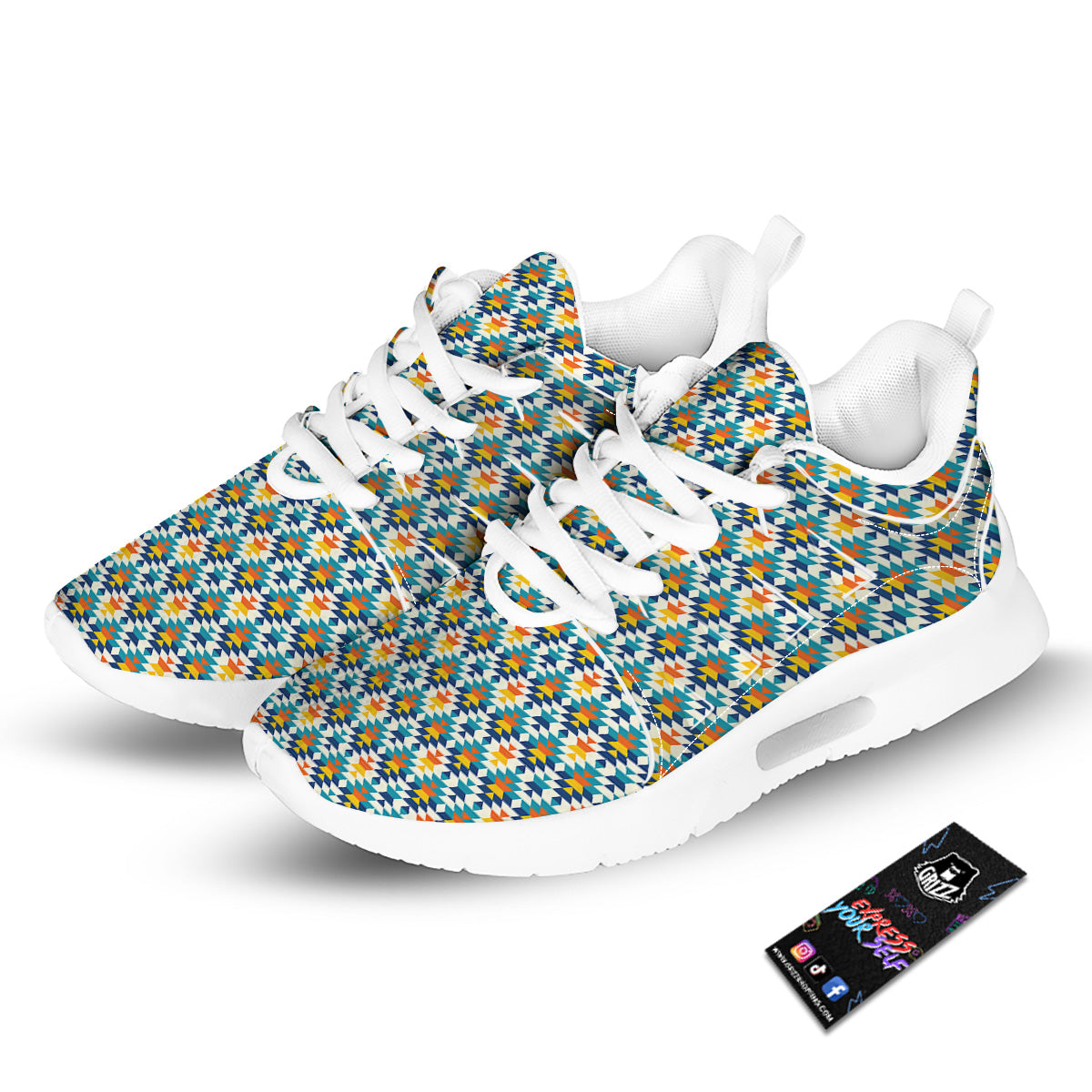 Southwestern Orange And Blue Print Tennis Shoes-grizzshop