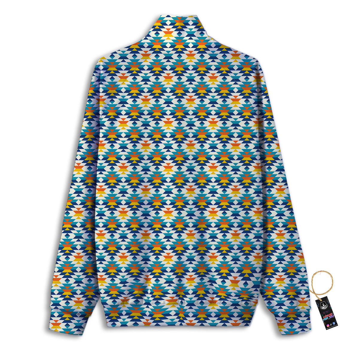 Southwestern Orange And Blue Print Track Jacket-grizzshop
