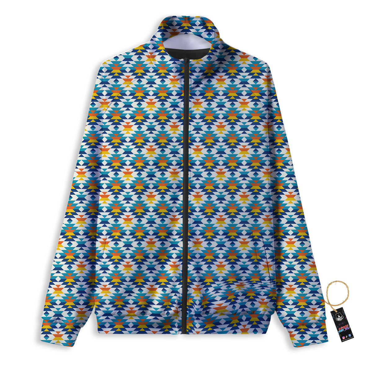 Southwestern Orange And Blue Print Track Jacket-grizzshop