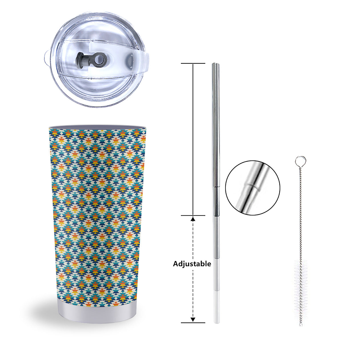 Southwestern Orange And Blue Print Tumbler-grizzshop