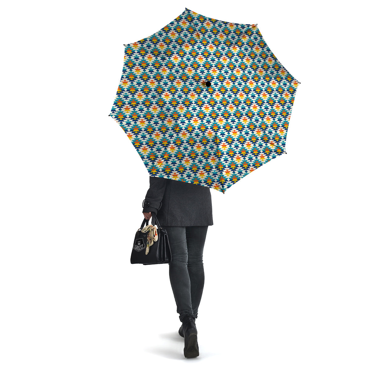 Southwestern Orange And Blue Print Umbrella-grizzshop