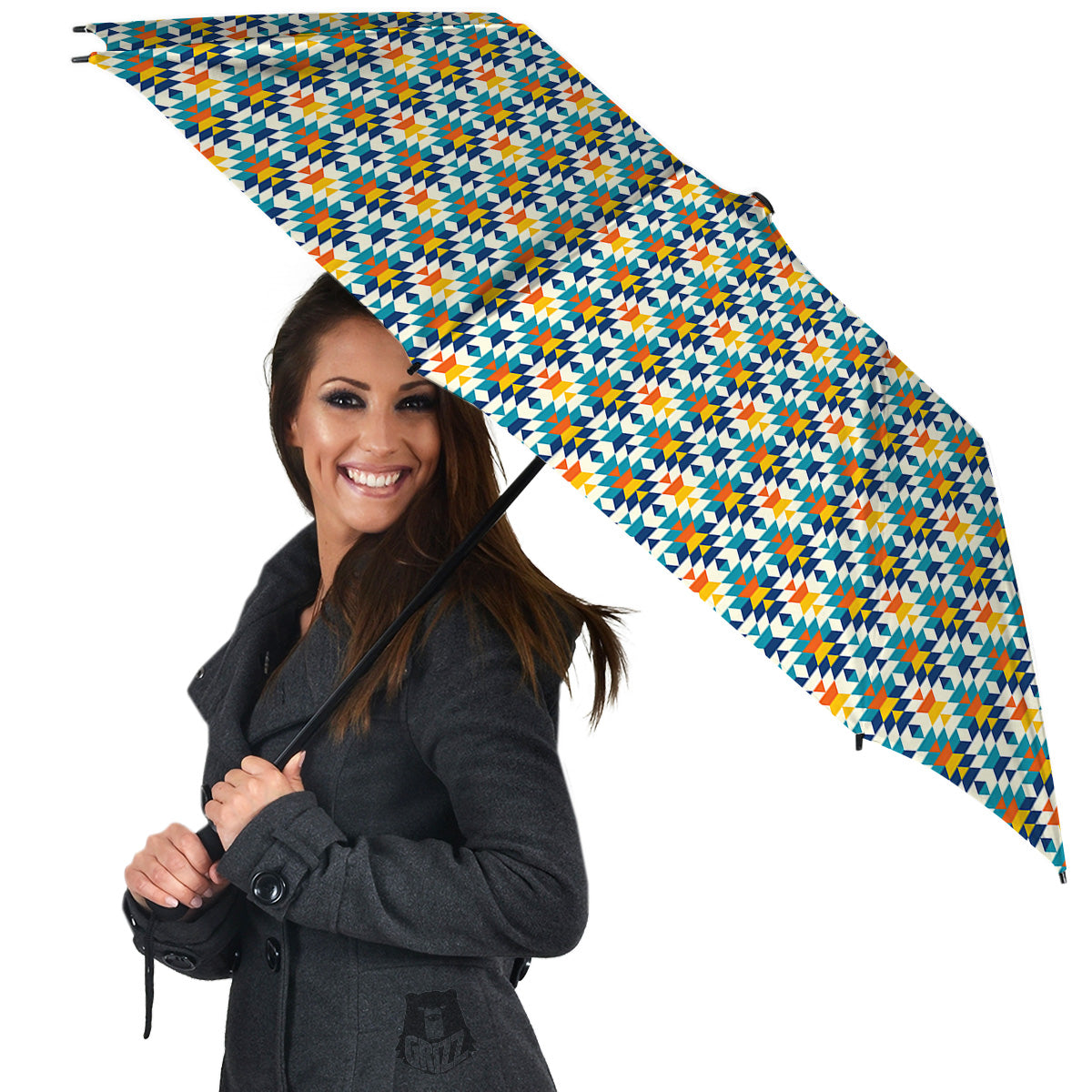 Southwestern Orange And Blue Print Umbrella-grizzshop