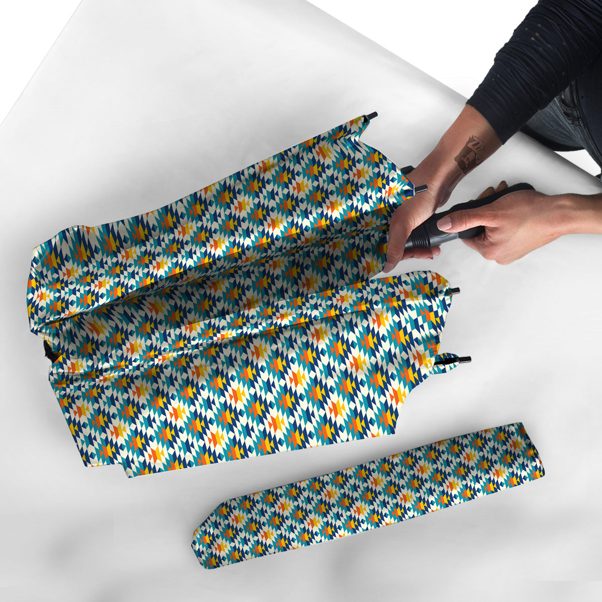Southwestern Orange And Blue Print Umbrella-grizzshop