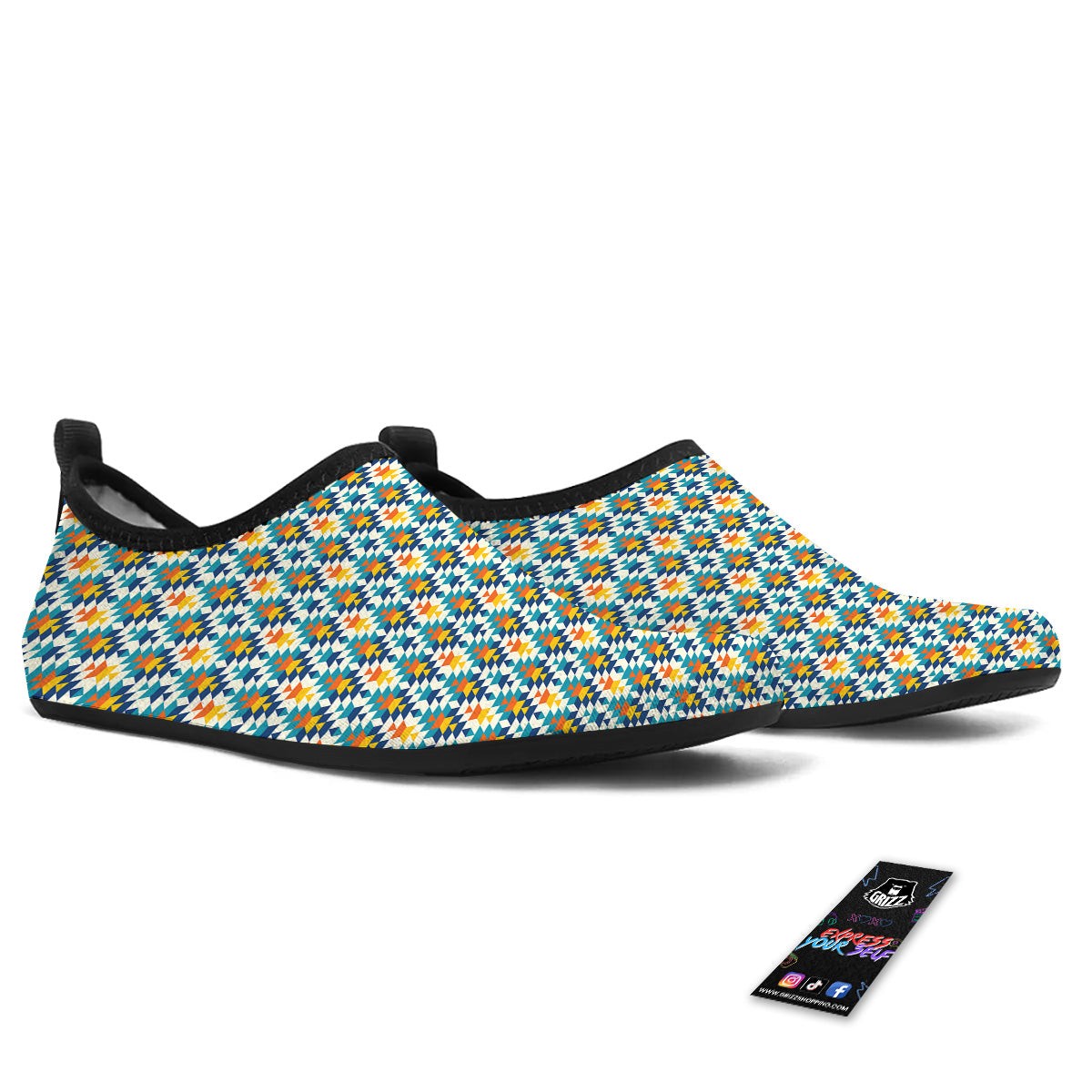 Southwestern Orange And Blue Print Water Shoes-grizzshop