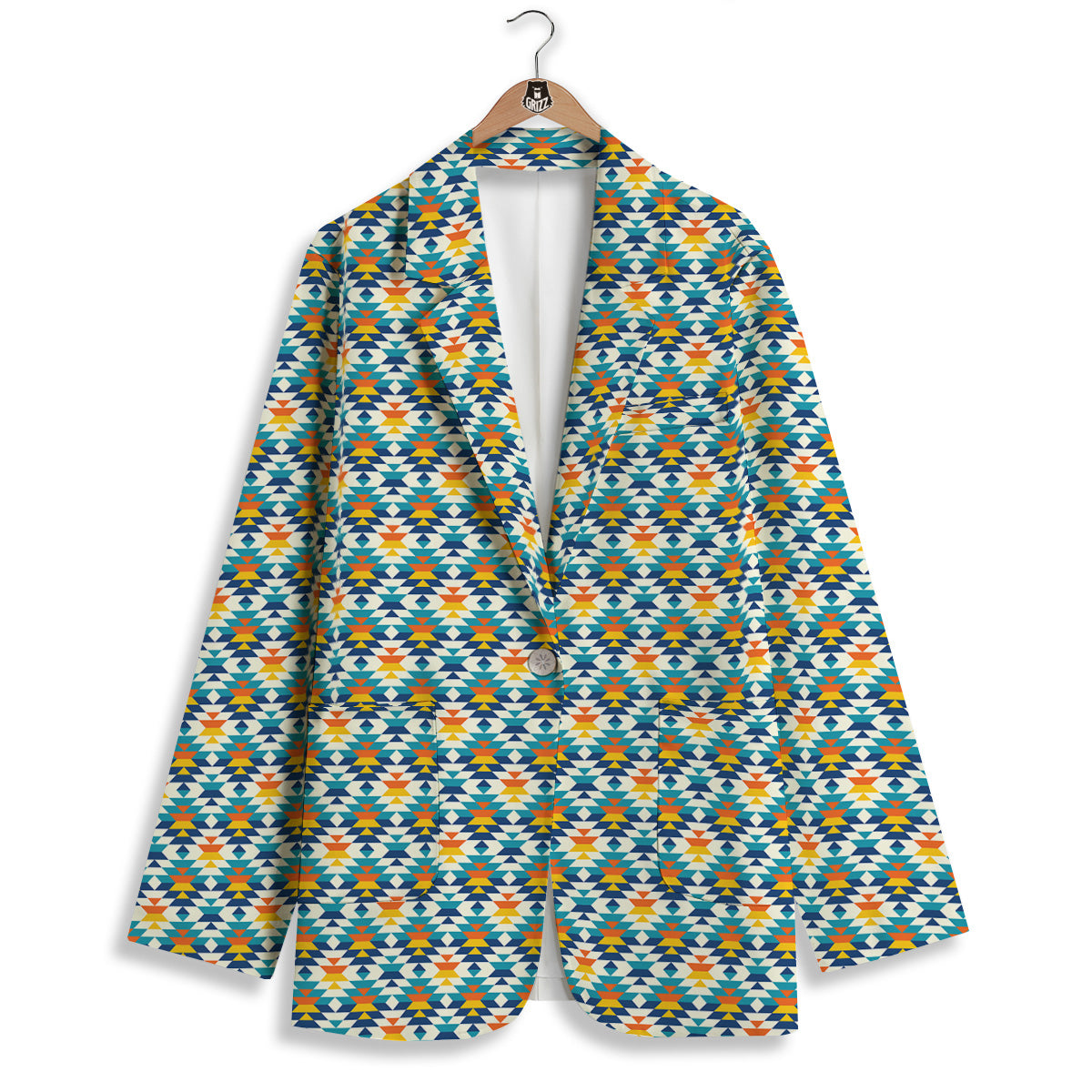 Southwestern Orange And Blue Print Women's Blazer-grizzshop