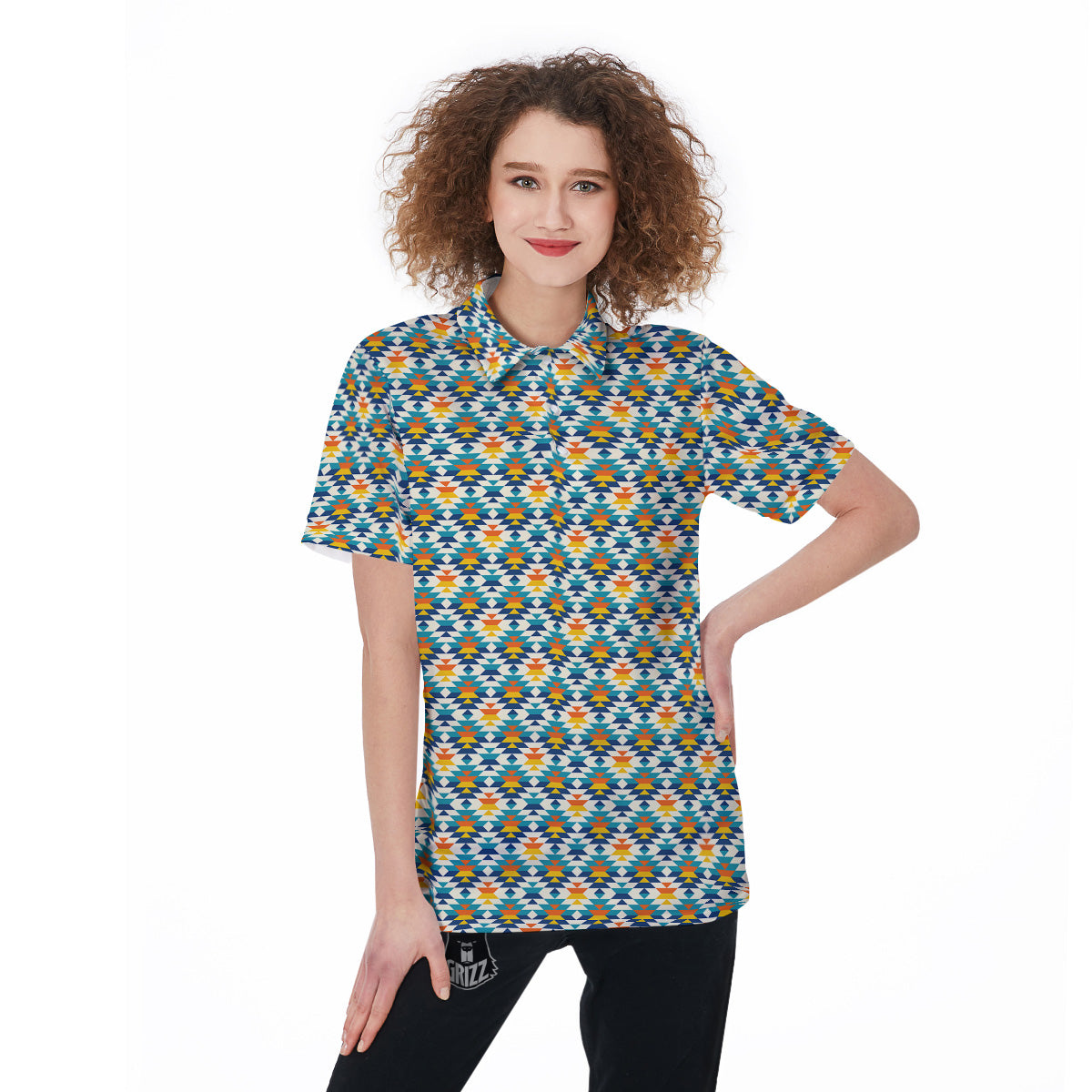 Southwestern Orange And Blue Print Women's Golf Shirts-grizzshop