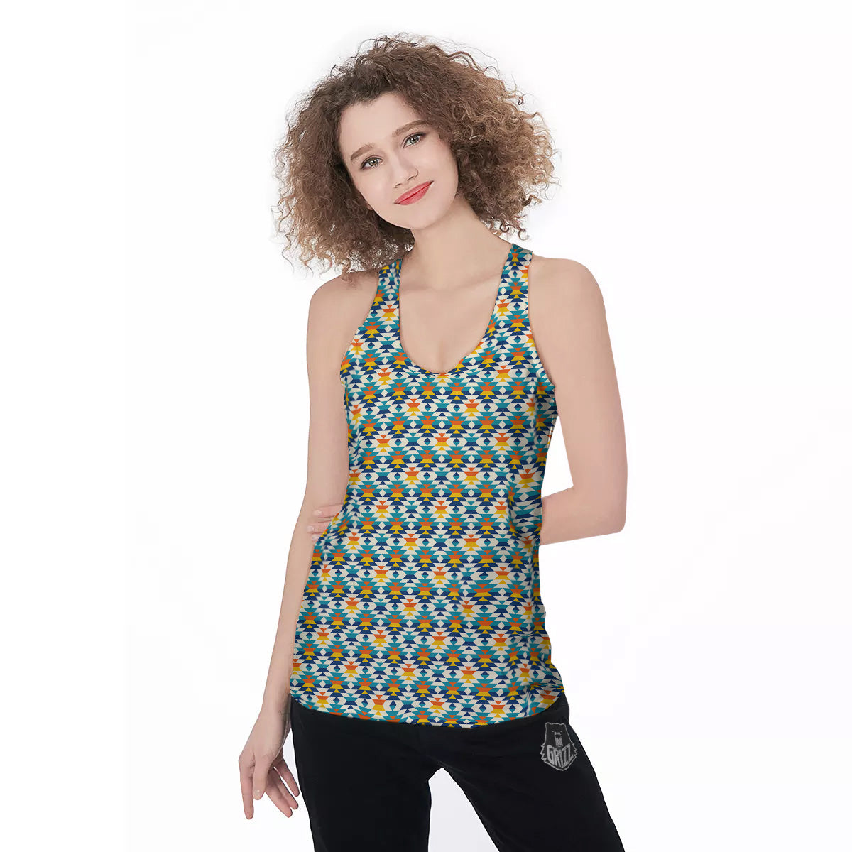 Southwestern Orange And Blue Print Women's Racerback Tank Top-grizzshop